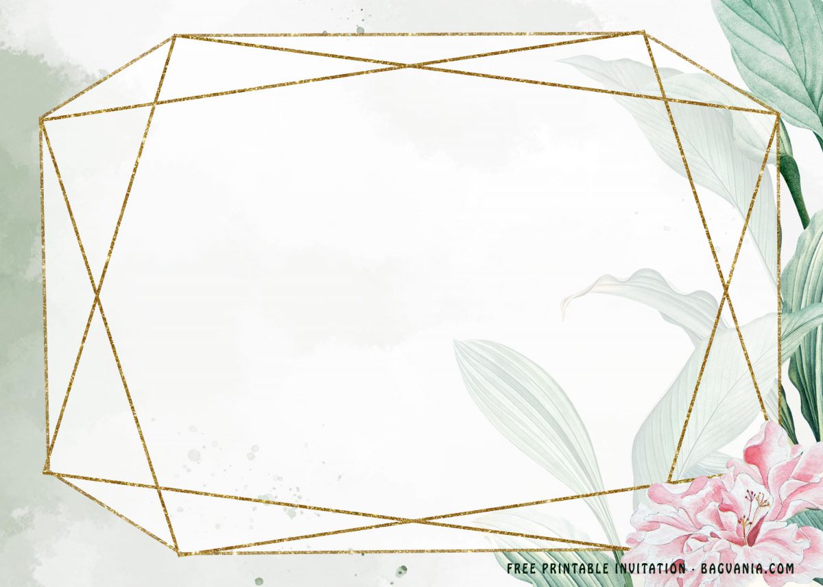 Free Printable Romantic Gold Floral Invitation Templates With Pastel Colored Background