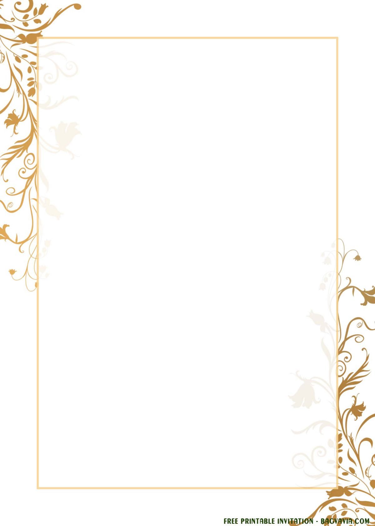 Free Printable Gold Lace Invitation Templates For Any Occasions With Rectangle Shaped Text Frame and Box