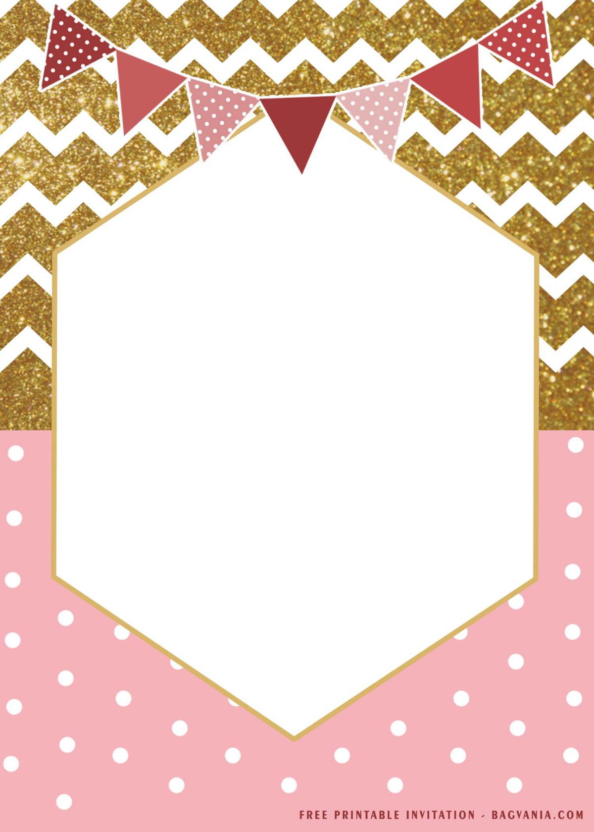 Free Printable Gold And Pink Birthday Invitation Templates With Portrait Orientation Cards