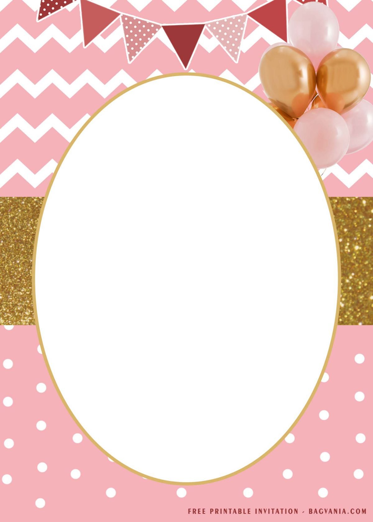 Free Printable Gold And Pink Birthday Invitation Templates With Gold Ellipse Text Frame