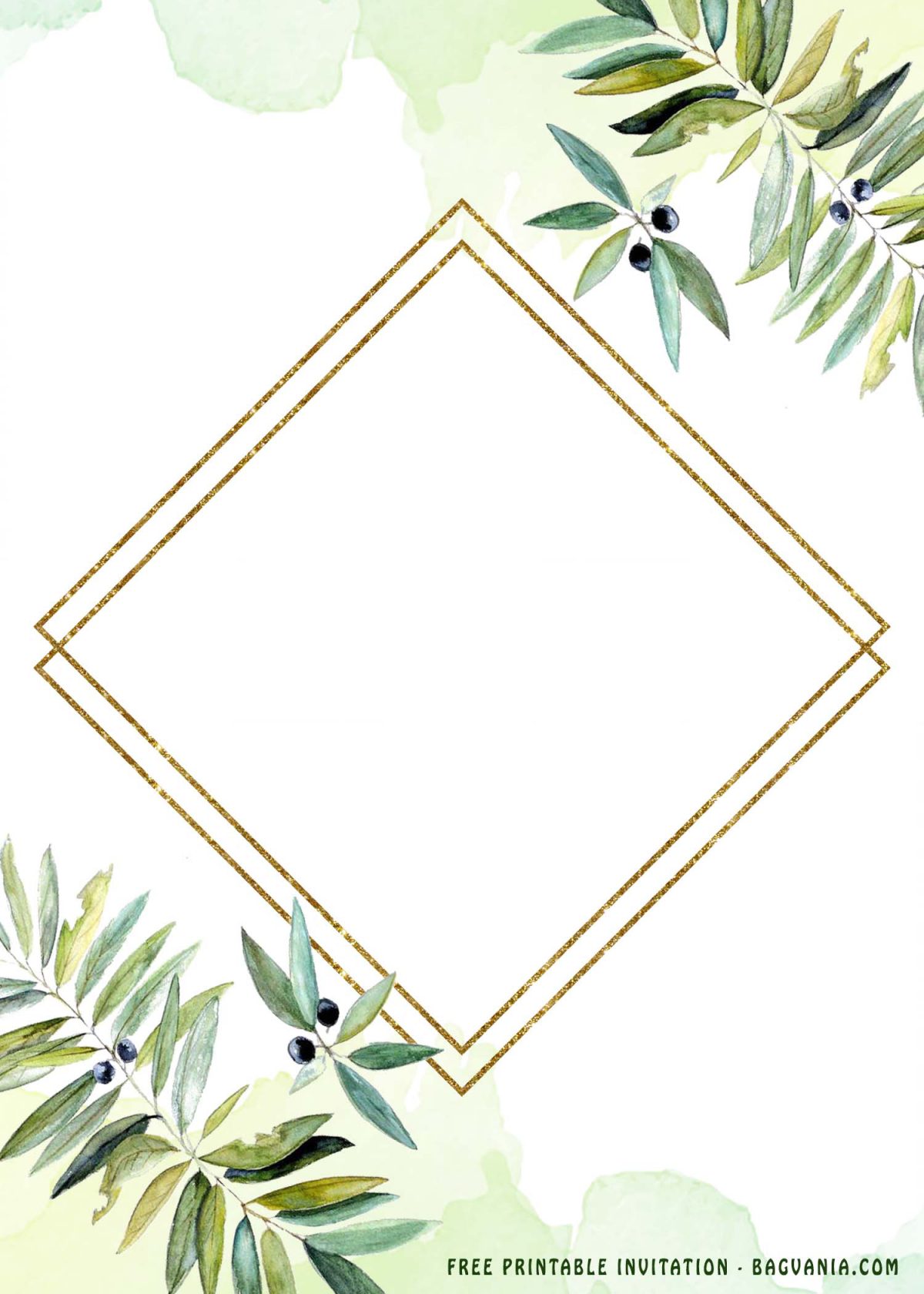 Free Printable Greenery Gold Frame Invitation Templates With Tropical Style