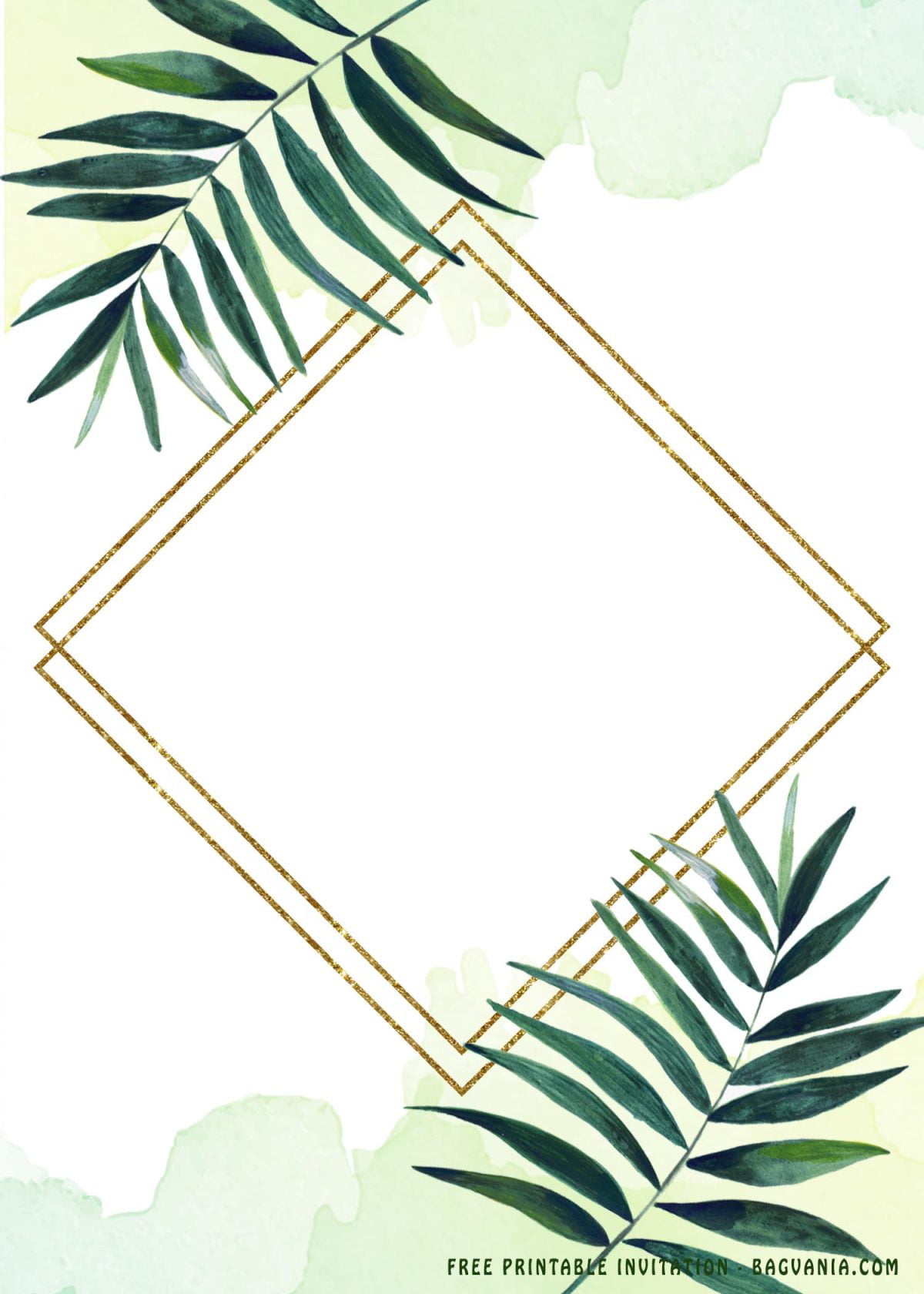 Free Printable Greenery Gold Frame Invitation Templates With Palm Leaves