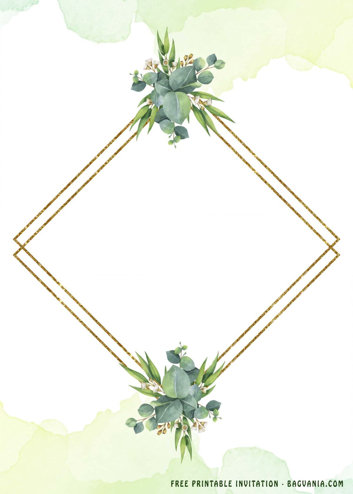 Free Printable Greenery Gold Frame Invitation Templates With Rhombus Text Frame