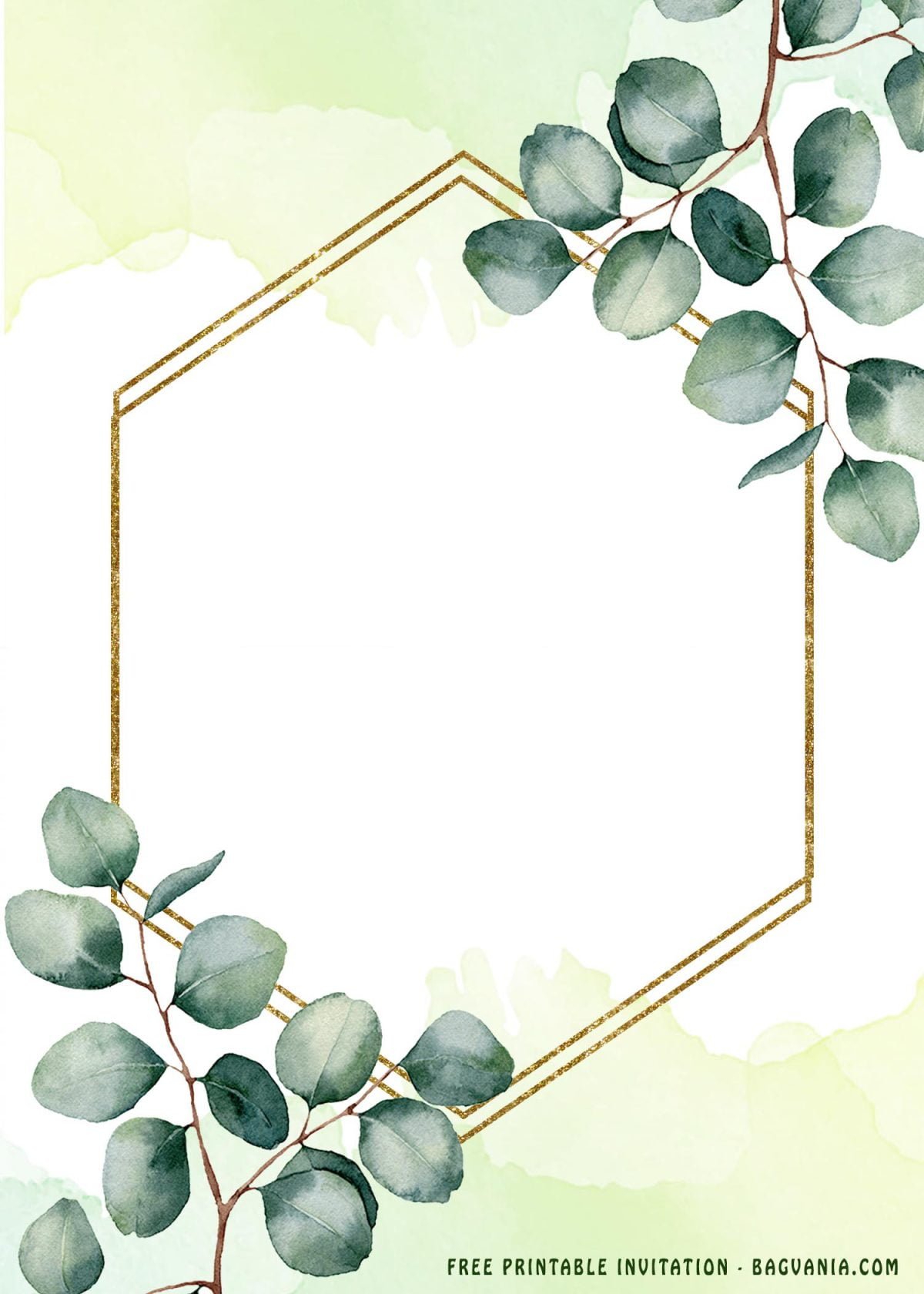 Free Printable Greenery Gold Frame Invitation Templates With White and Goldish Colored Background