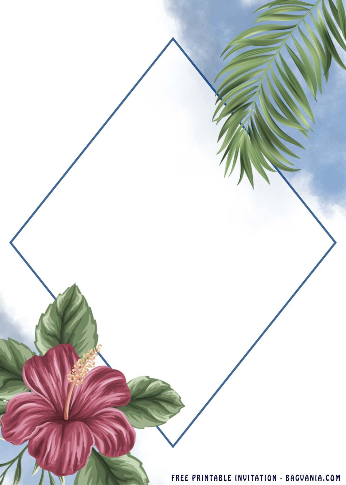 Free Printable Blue Frames Invitation Templates With Tropical Leaves