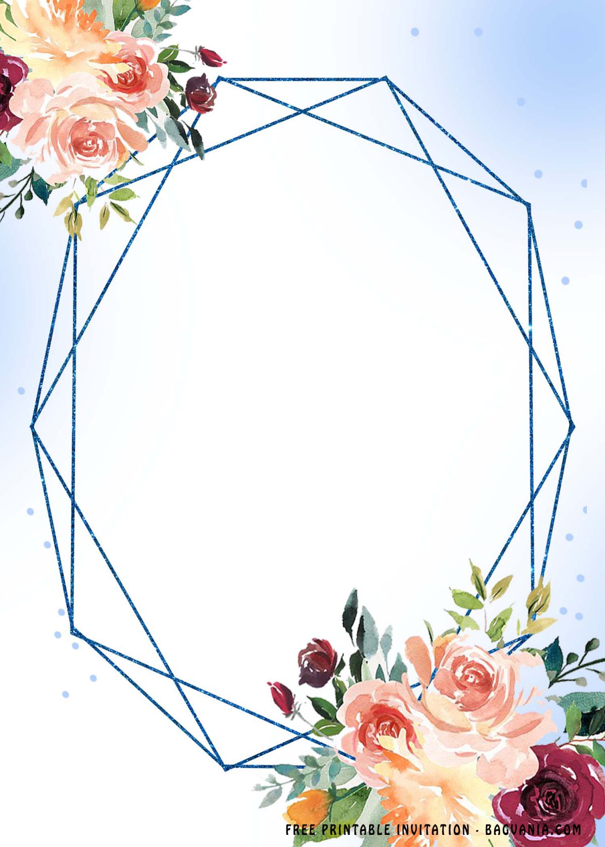 Free Printable Fancy Blue Floral Bridal Shower Invitation Templates With Portrait Orientation Cards