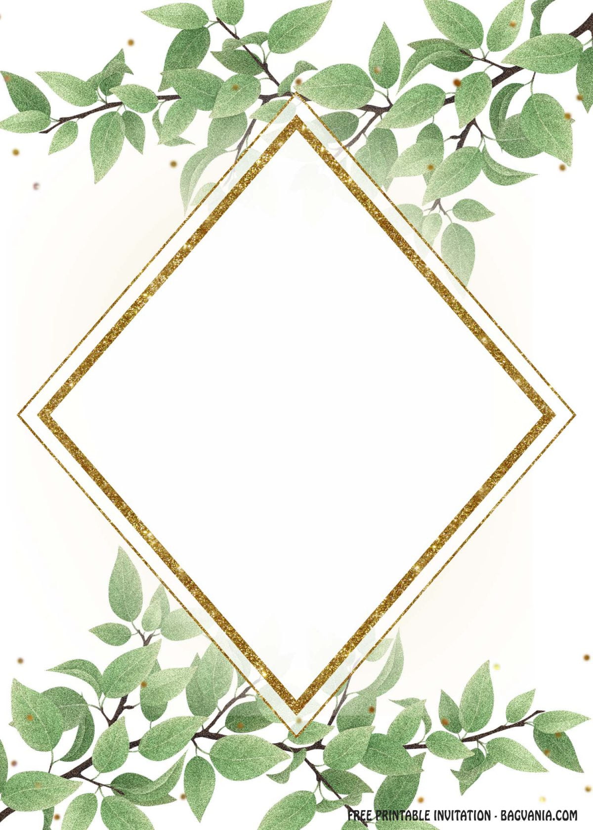 Free Printable Greenery Boho Invitation Templates With Gold Text Frame