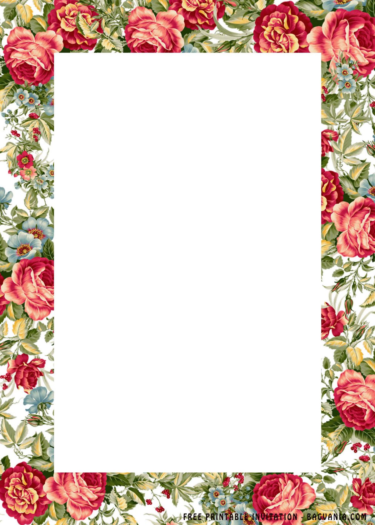 Free Printable Flower Frame Wedding Invitation Templates With White Text Box