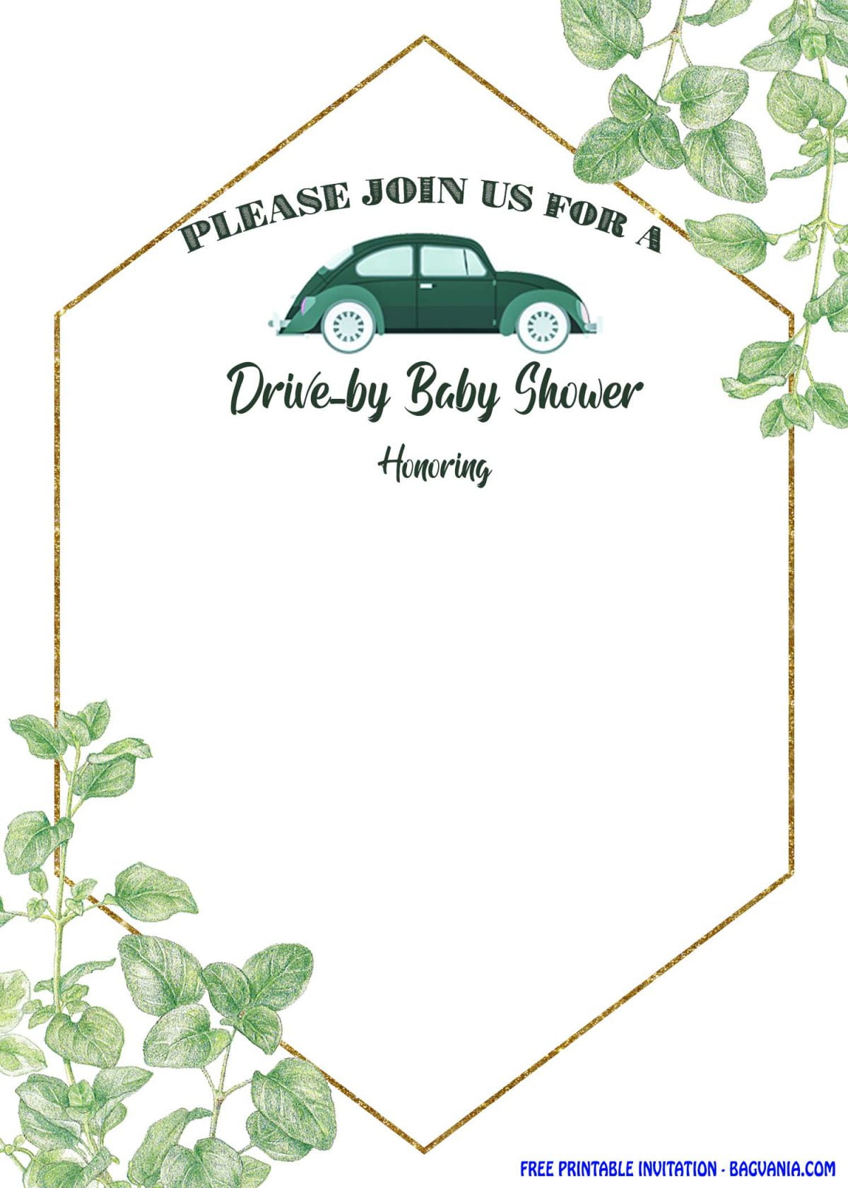 Free Printable Greenery Hexagonal Drive By Invitation Templates With Portrait Orientation Cards
