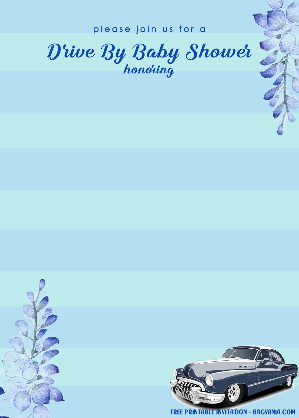 Free Printable Blue Stripes Drive By Baby Shower Invitation Templates With Blue Eucalyptus