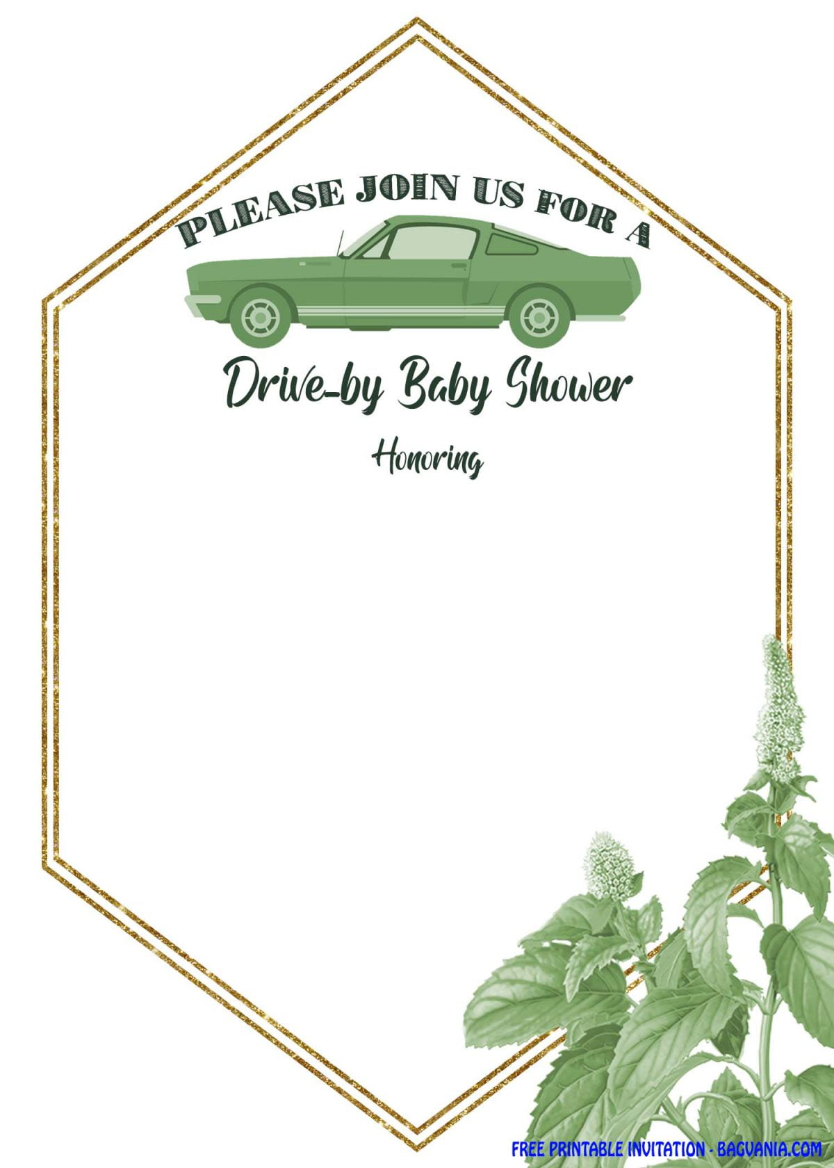 Free Printable Greenery Hexagonal Drive By Invitation Templates With Classic Car Image