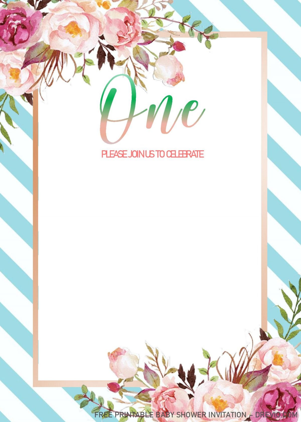 Blush Pink 1st Birthday Invitation Templates - Editable With MS Word and decorated with Watercolor Floral