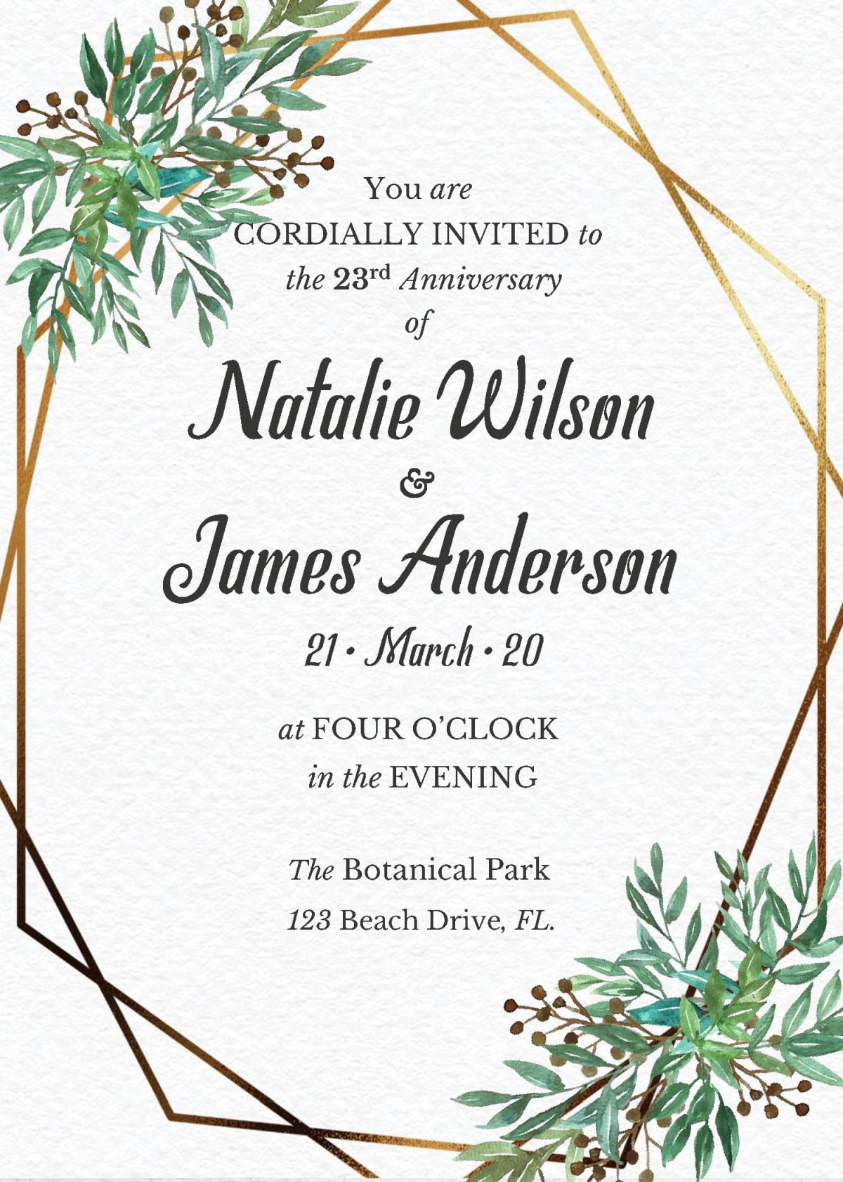 Greenery Gold Geometric Invitation Templates - Editable With MS Word and has Green foliage