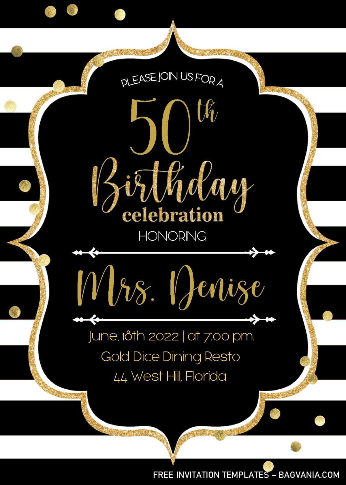 Black And Gold 50th Birthday Invitation Templates - Editable With MS Word and has 