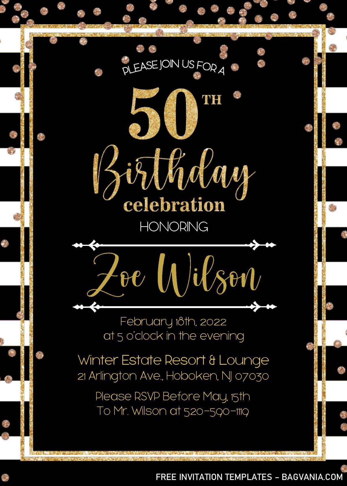 Black And Gold 50th Birthday Invitation Templates - Editable With MS Word and has Aesthetic Fonts