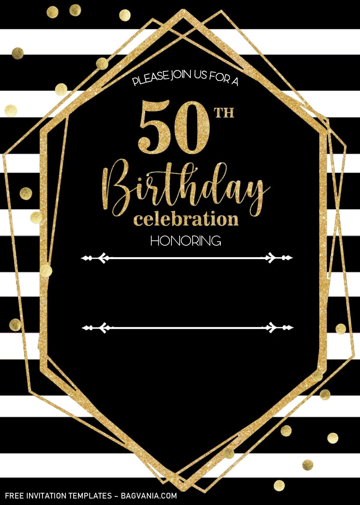 Black And Gold 50th Birthday Invitation Templates - Editable With MS Word and has Black and White background