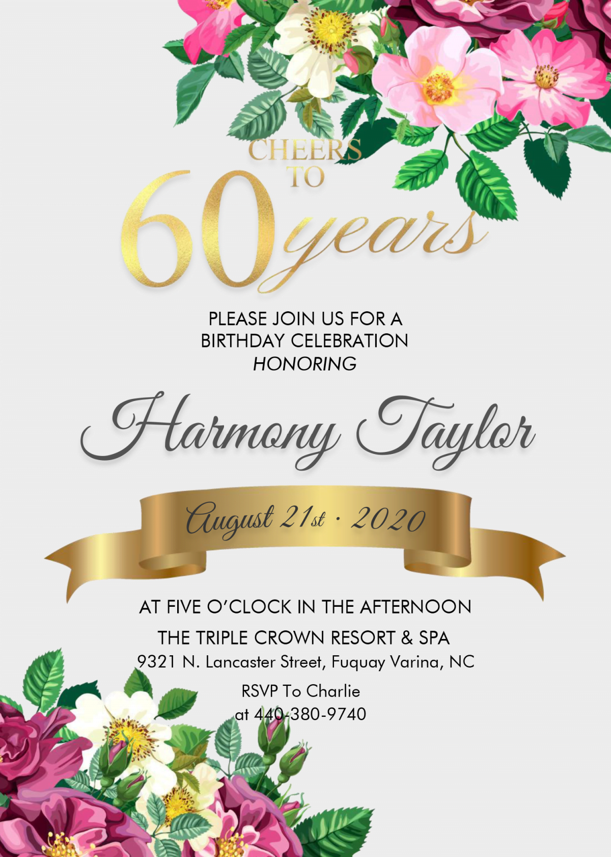 Floral 60th Birthday Invitation Templates - Editable With MS Word and Has Watercolor Floral Graphics
