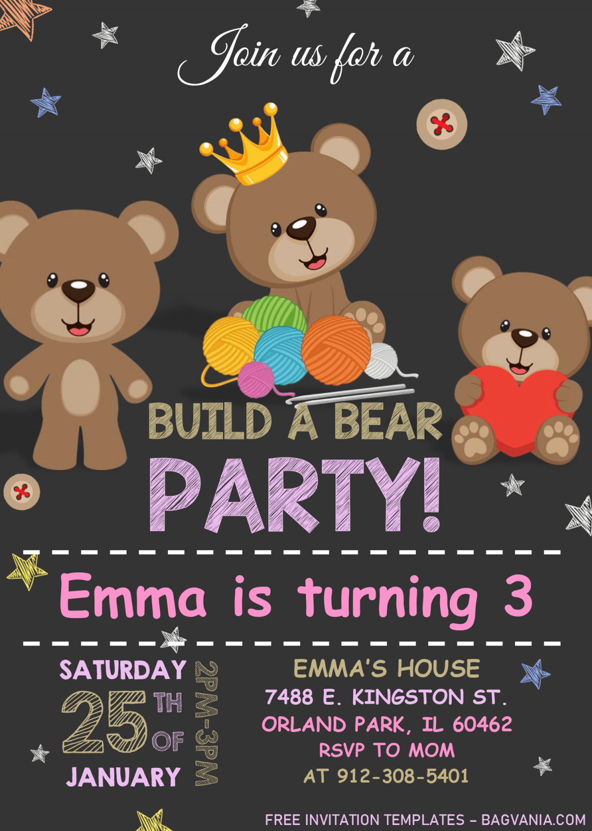 Build A Bear Birthday Invitation Templates - Editable With MS Word and has gold crowned bear