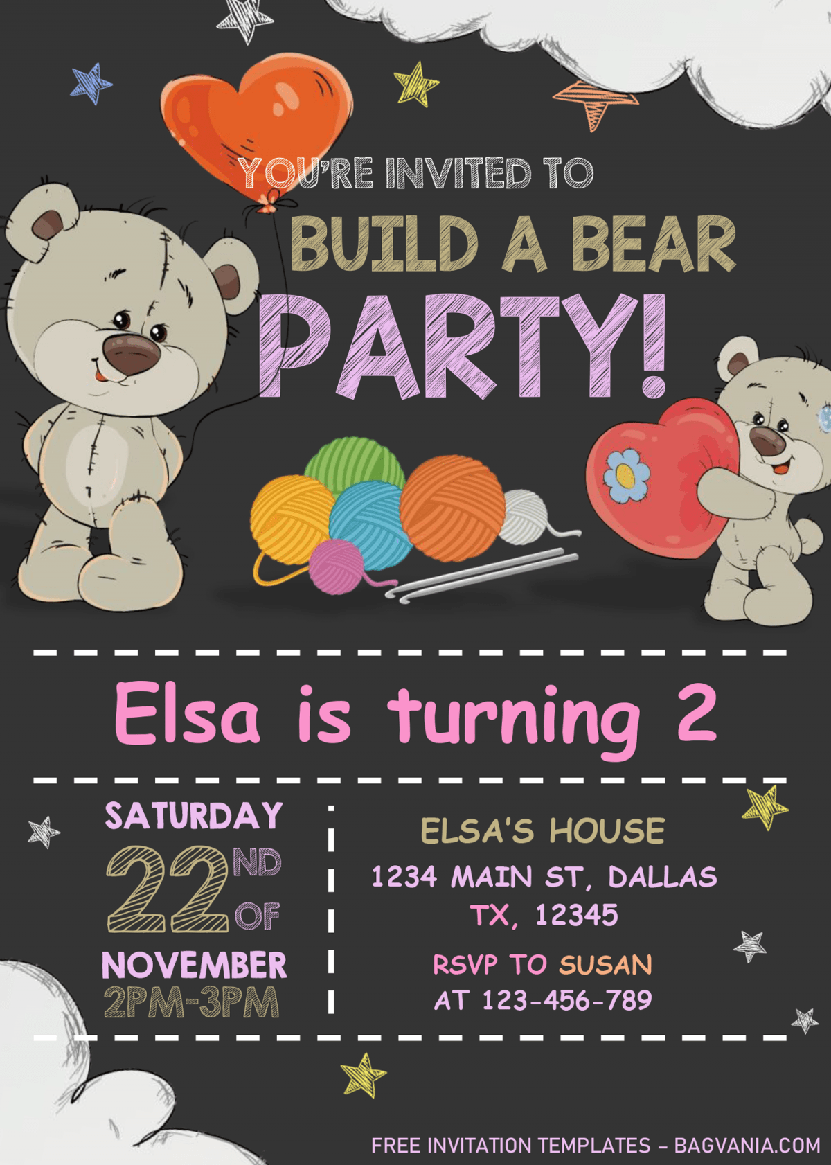 Build A Bear Birthday Invitation Templates - Editable With MS Word and has cute teddy bear