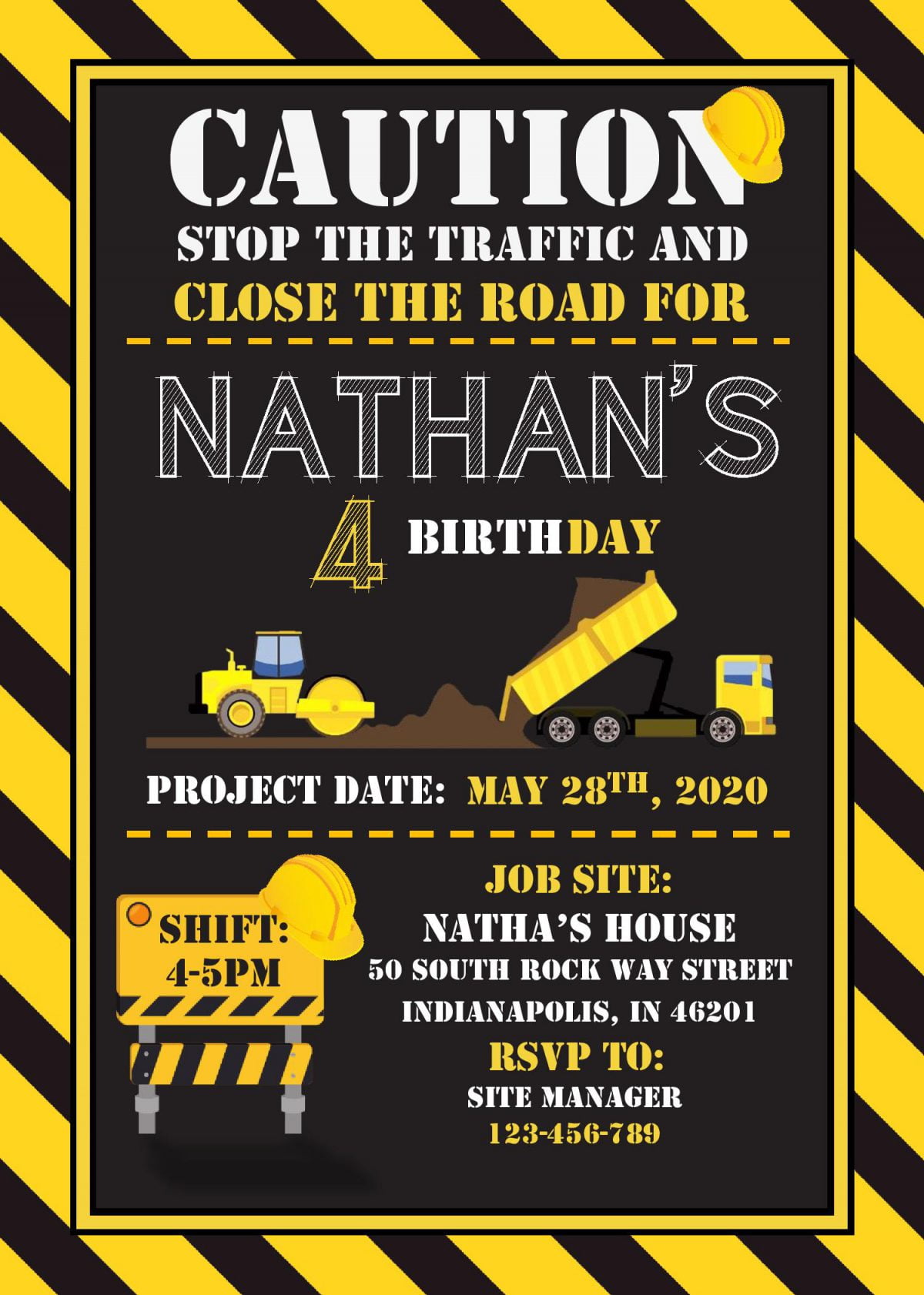 Construction Birthday Invitation Templates - Editable With MS Word and has super cool trucks clipart