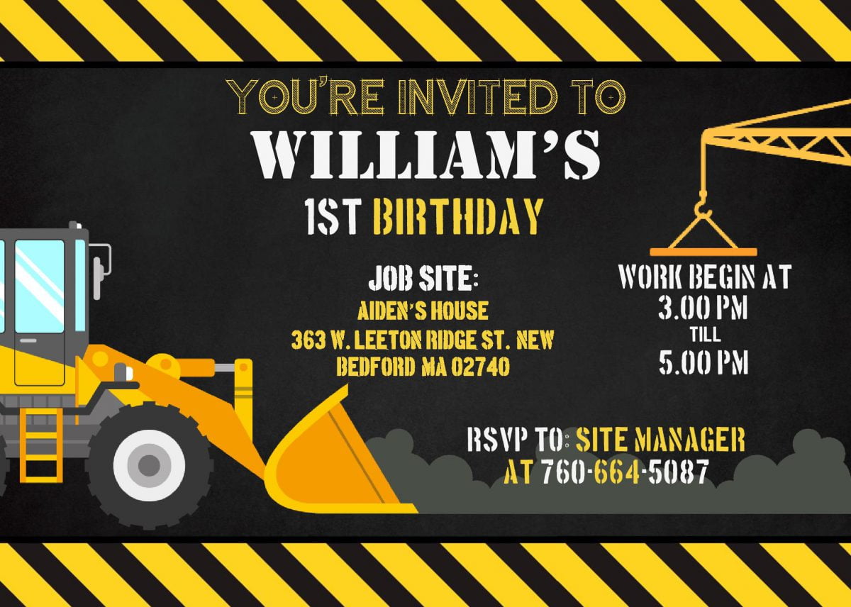 Construction Birthday Invitation Templates - Editable With MS Word and has landscape orientation