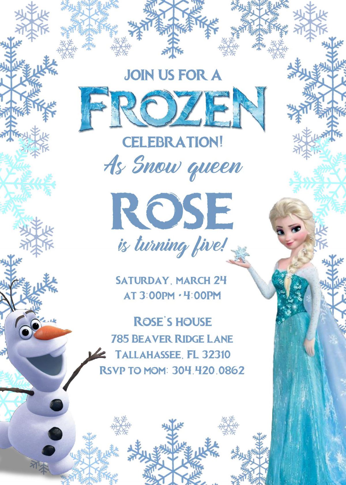 Frozen Invitation Templates - Editable With MS Word and has snowflakes background