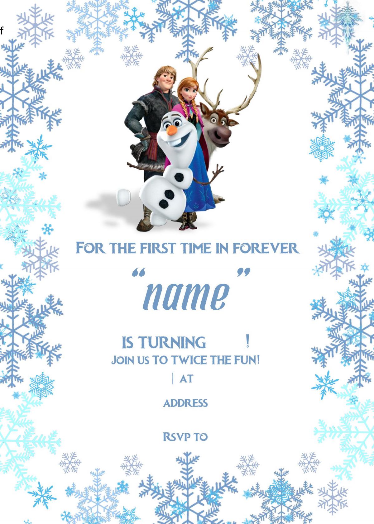 Frozen Invitation Templates - Editable With MS Word and has olaf and kristoff