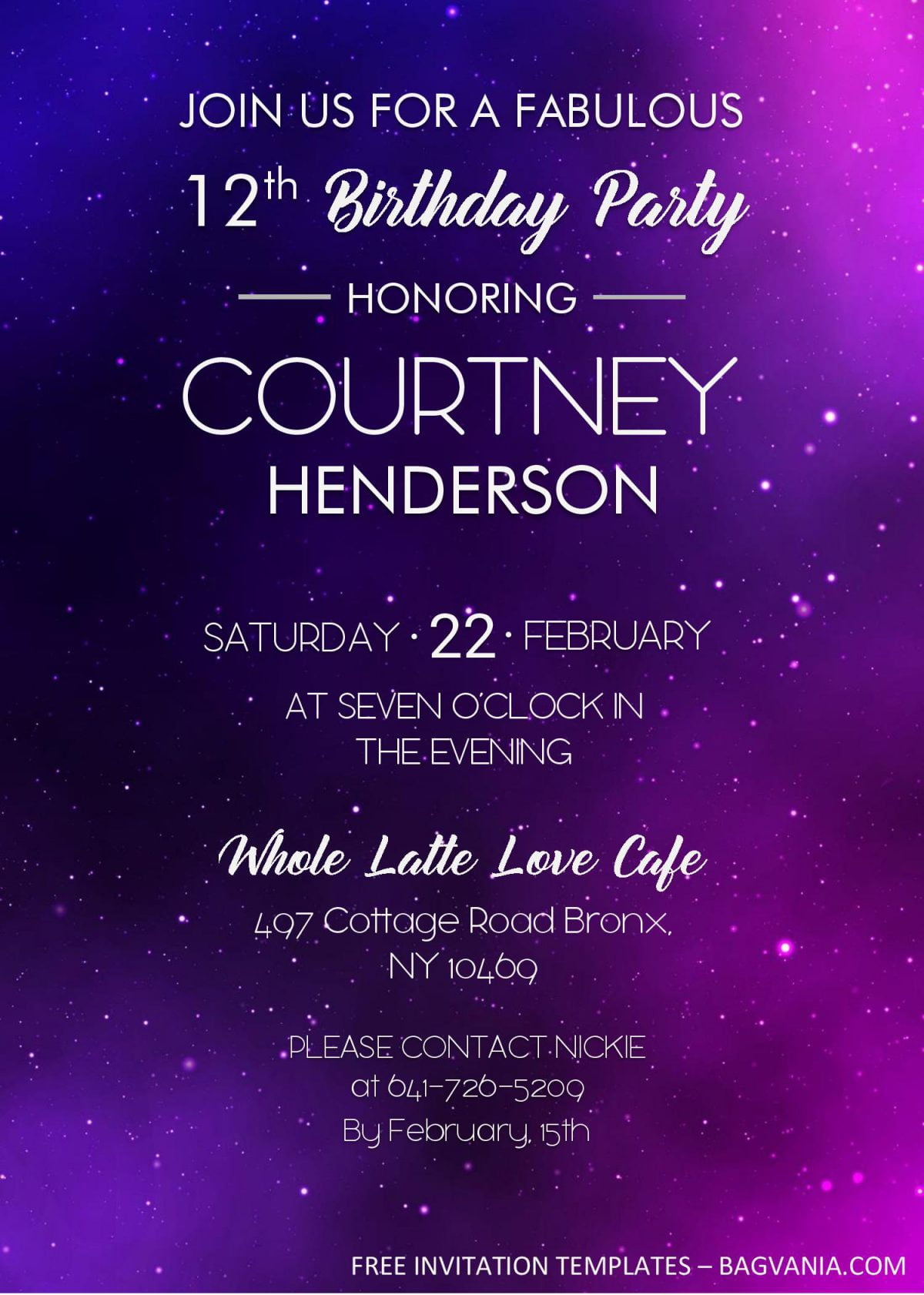 Galaxy Birthday Invitation Templates - Editable With MS Word and has stardust background