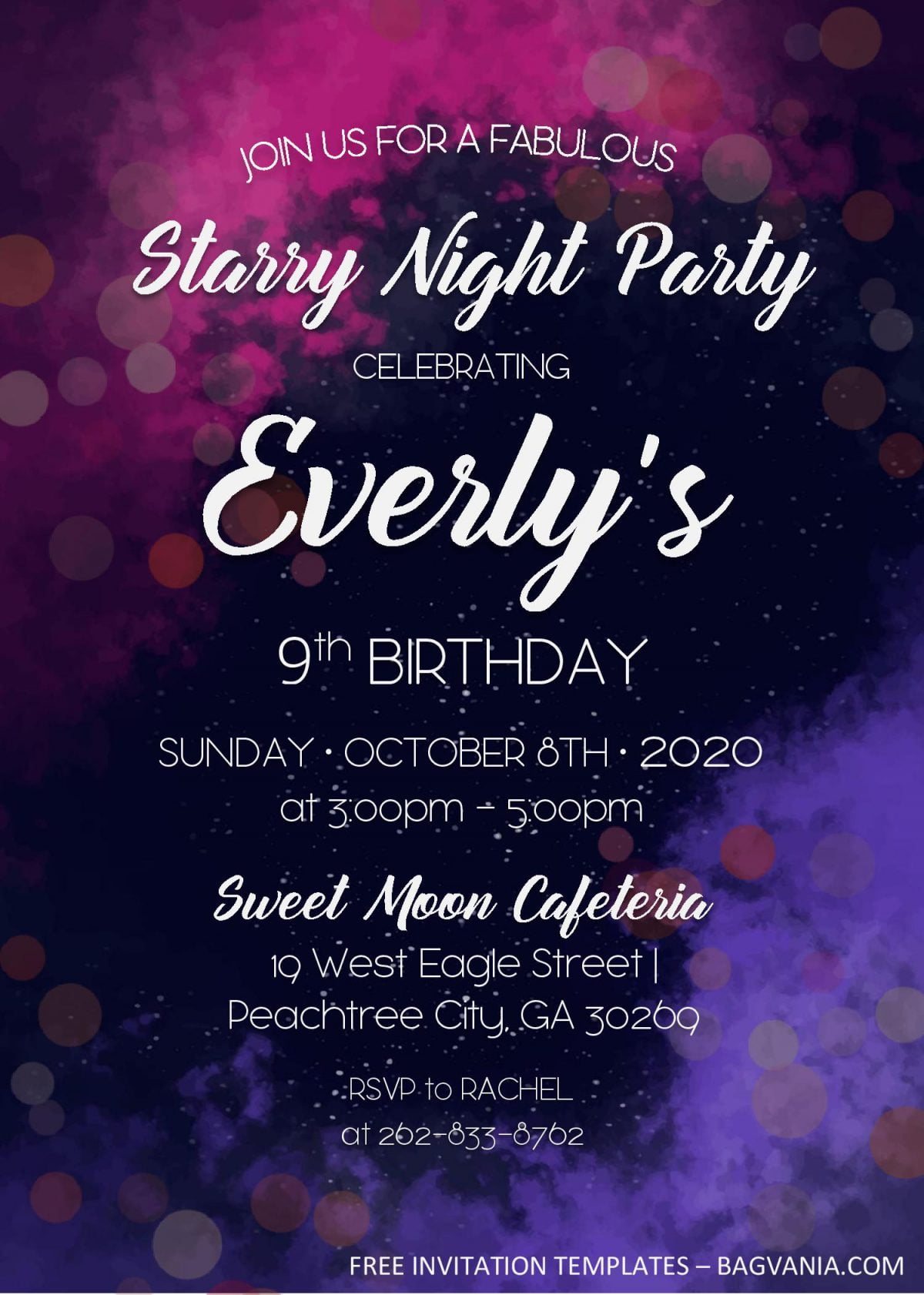 Galaxy Birthday Invitation Templates - Editable With MS Word and has bokeh effect