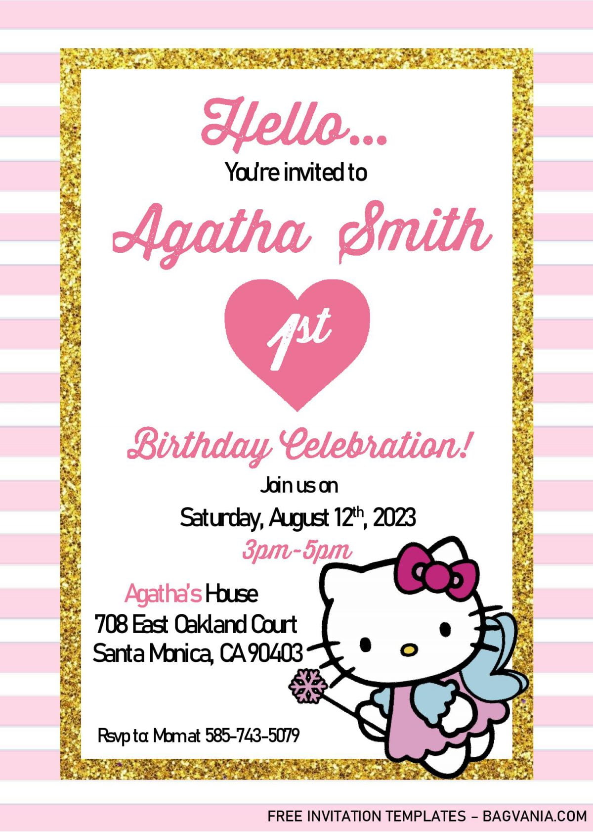 Hello Kitty Invitation Templates - Editable With MS Word and has pink stripes