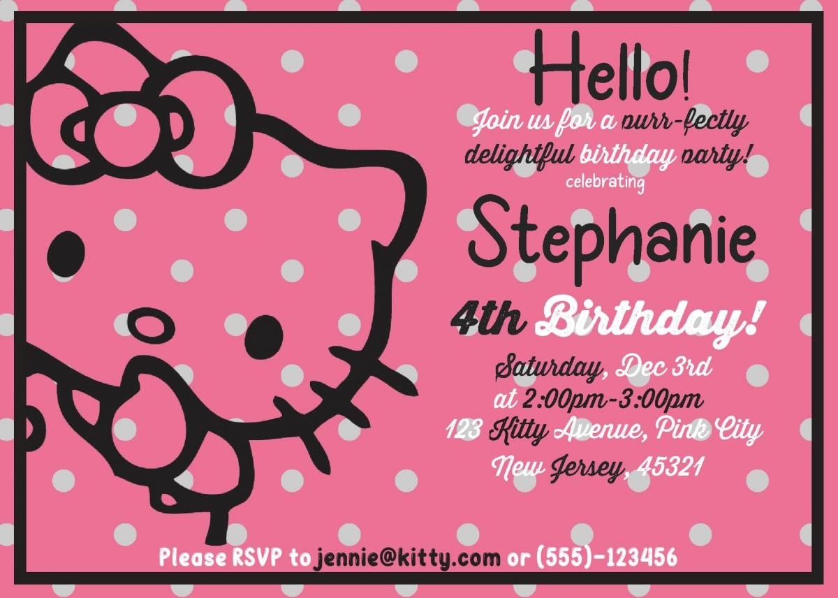 Hello Kitty Invitation Templates - Editable With MS Word and has landscape orientation