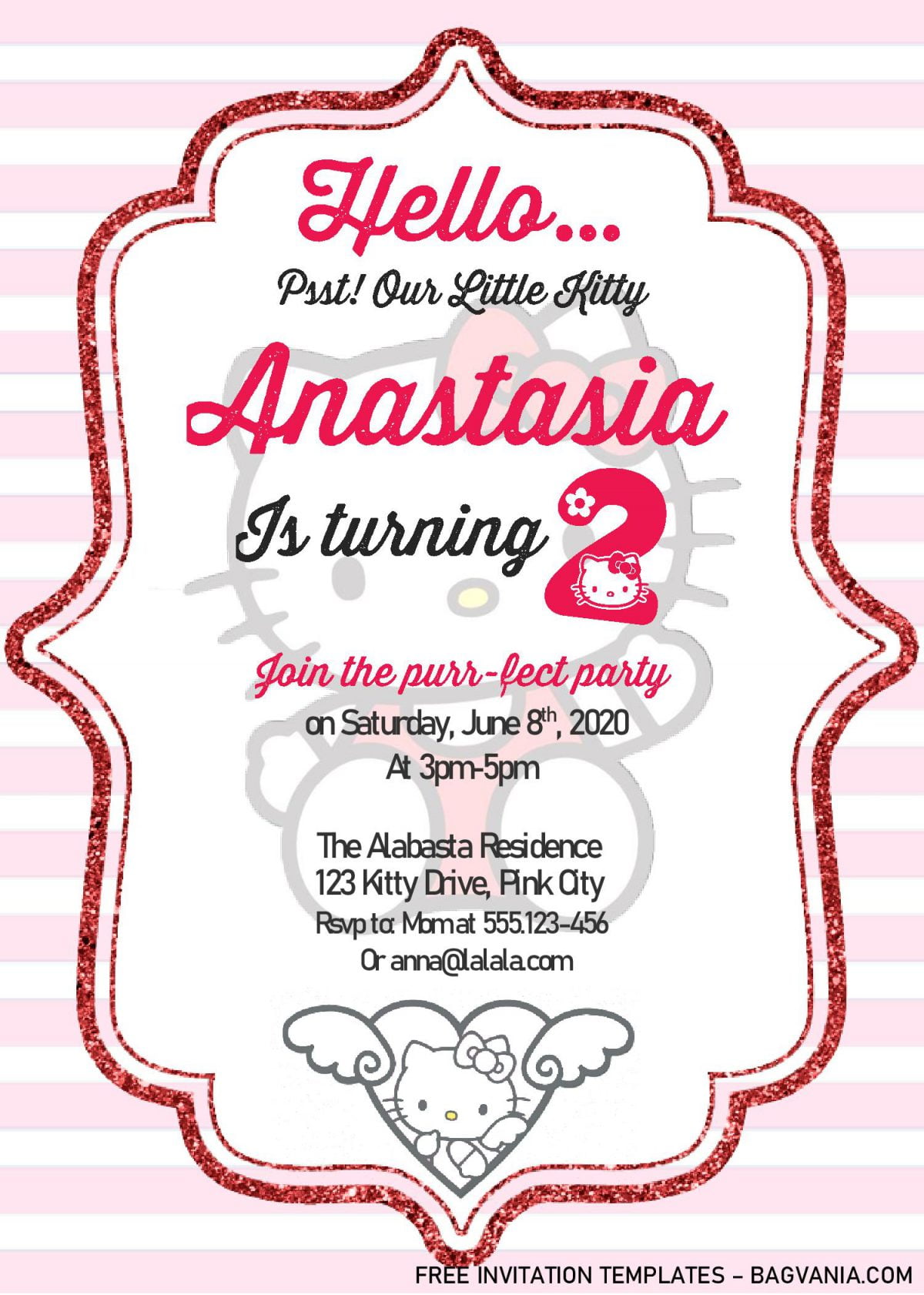 Hello Kitty Invitation Templates - Editable With MS Word and has Pink bracket frame
