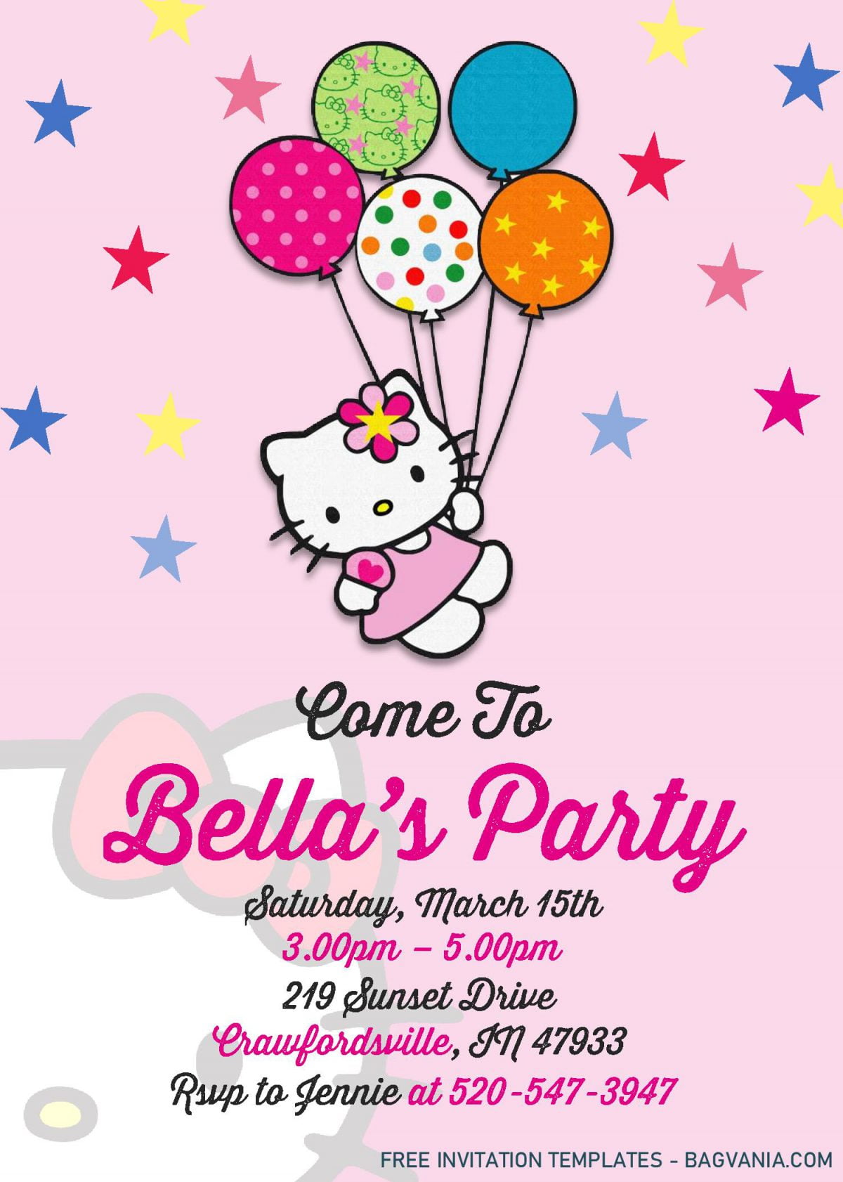 Hello Kitty Invitation Templates - Editable With MS Word and has pink background