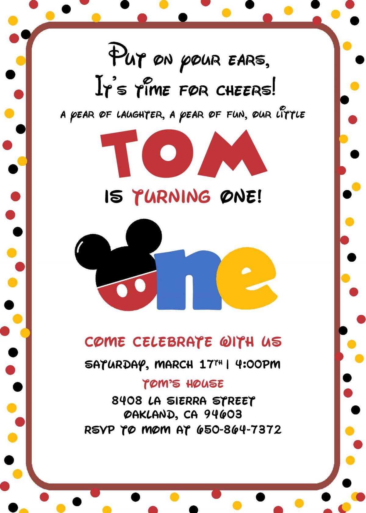 Cute Mickey Mouse Invitation Templates - Editable With MS Word and has white background