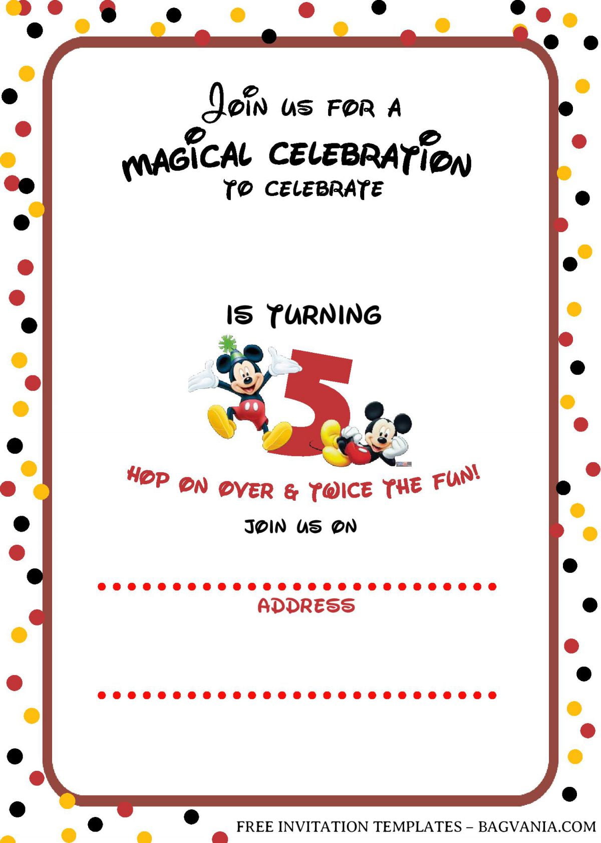 Cute Mickey Mouse Invitation Templates - Editable With MS Word