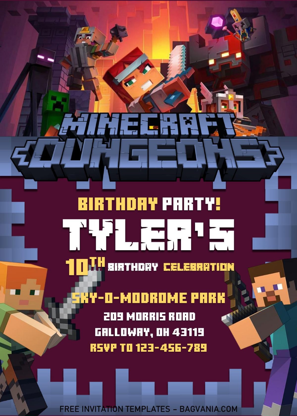 Minecraft Birthday Invitation Templates - Editable With MS Word and has awesome font styles