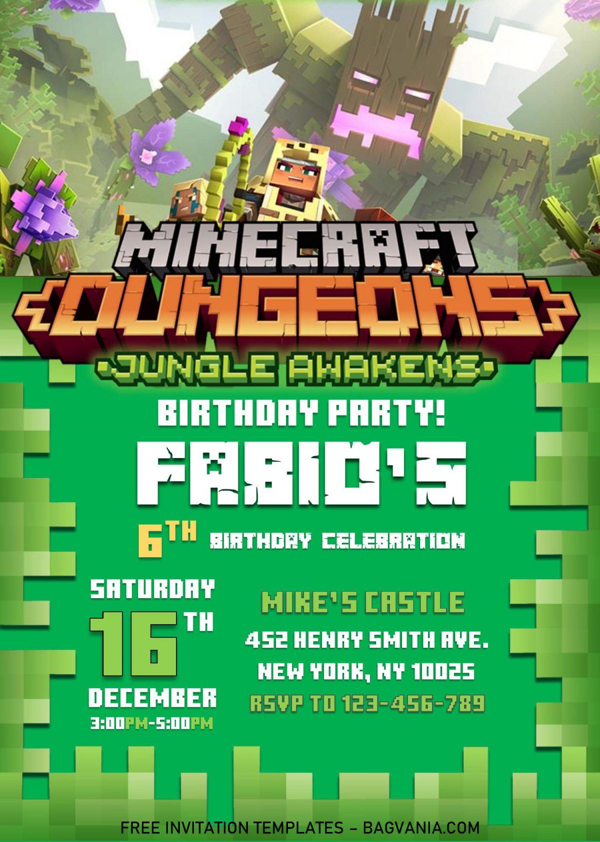 Minecraft Birthday Invitation Templates - Editable With MS Word and has pixel border