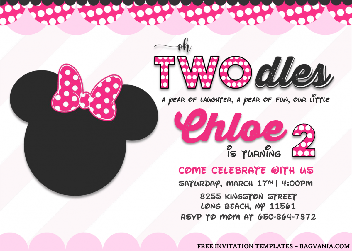 Minnie Mouse Invitation Templates - Editable With MS Word and has pink border