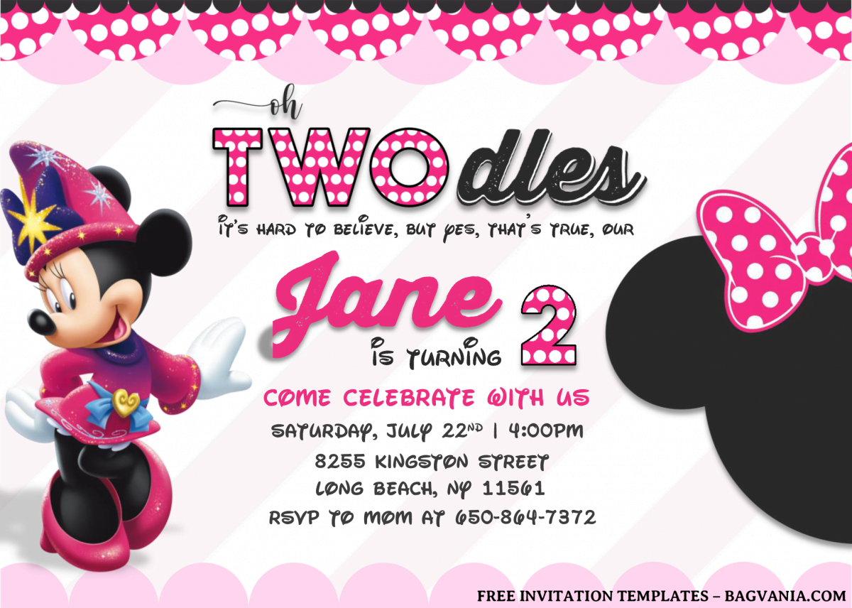 Minnie Mouse Invitation Templates - Editable With MS Word and has cute minnie mouse graphics