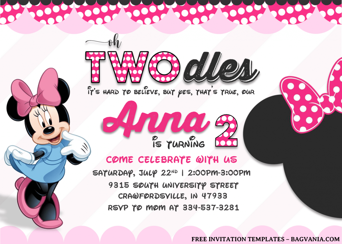 Minnie Mouse Invitation Templates - Editable With MS Word and has landscape orientation card