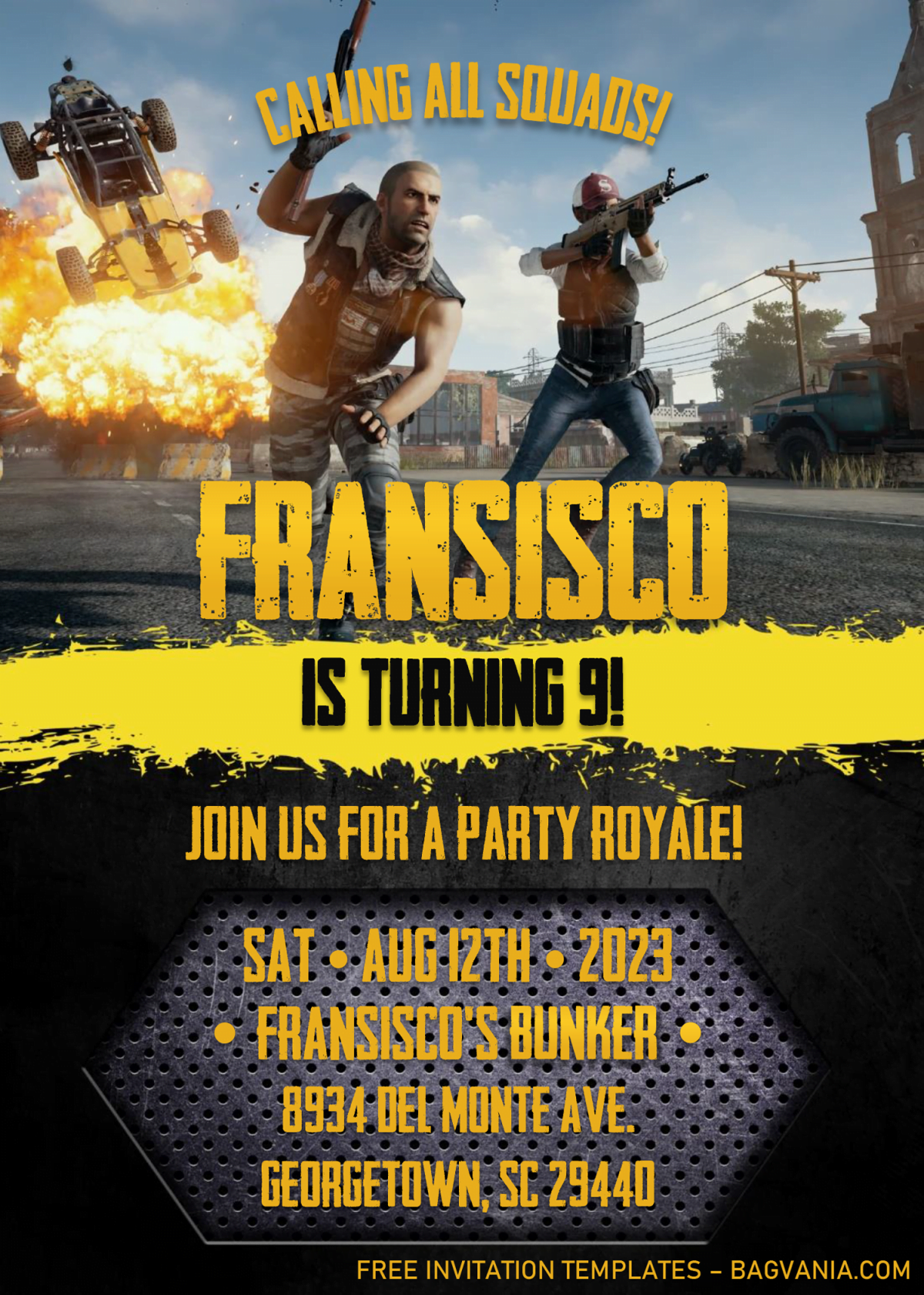 PUBG Birthday Invitation Templates - Editable .Docx With MS Word and has PUBG Font styles