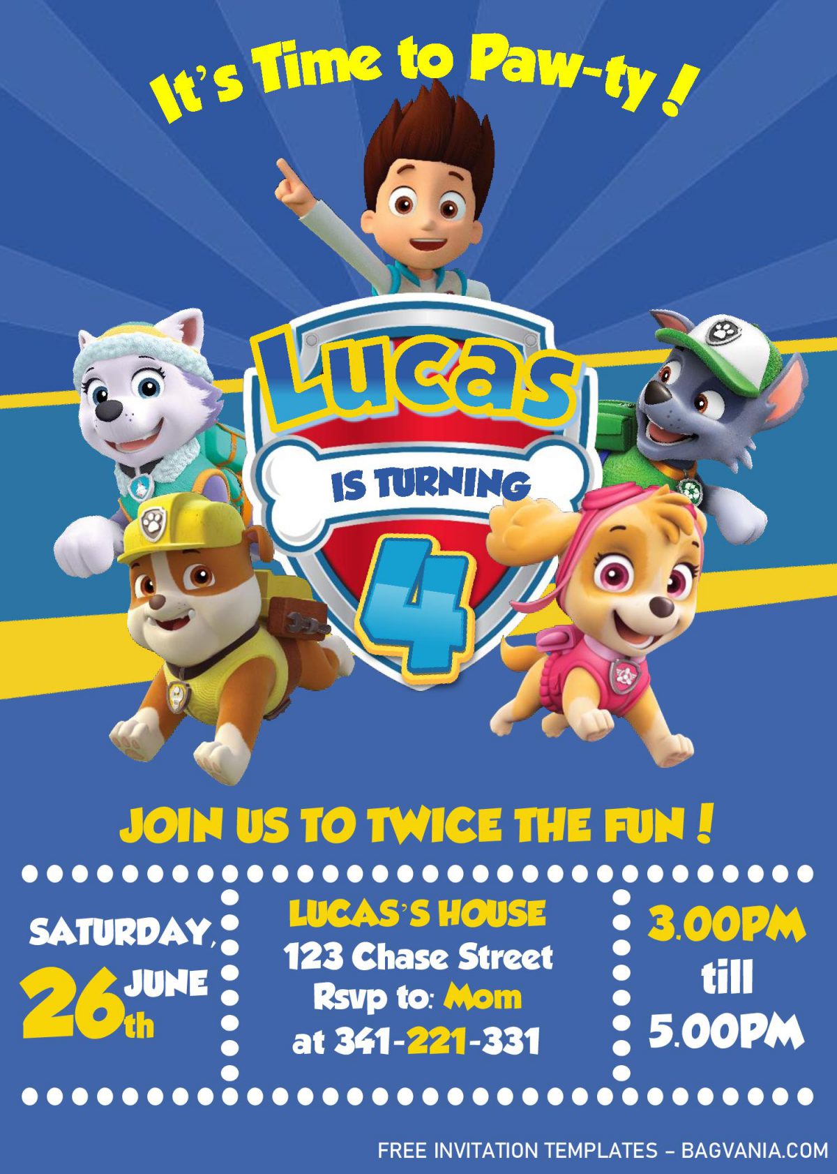 Paw Patrol Invitation Templates - Editable With MS Word and has skye and chase