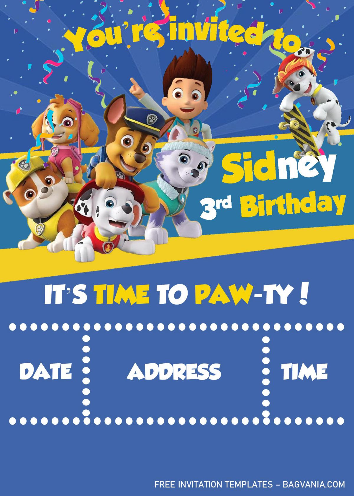 Paw Patrol Invitation Templates - Editable With MS Word and has all the cute characters