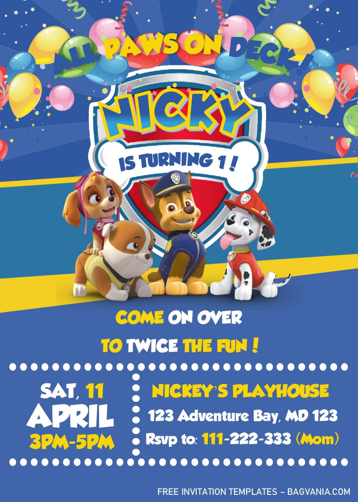 Paw Patrol Invitation Templates - Editable With MS Word and has Paw Patrol's Badge