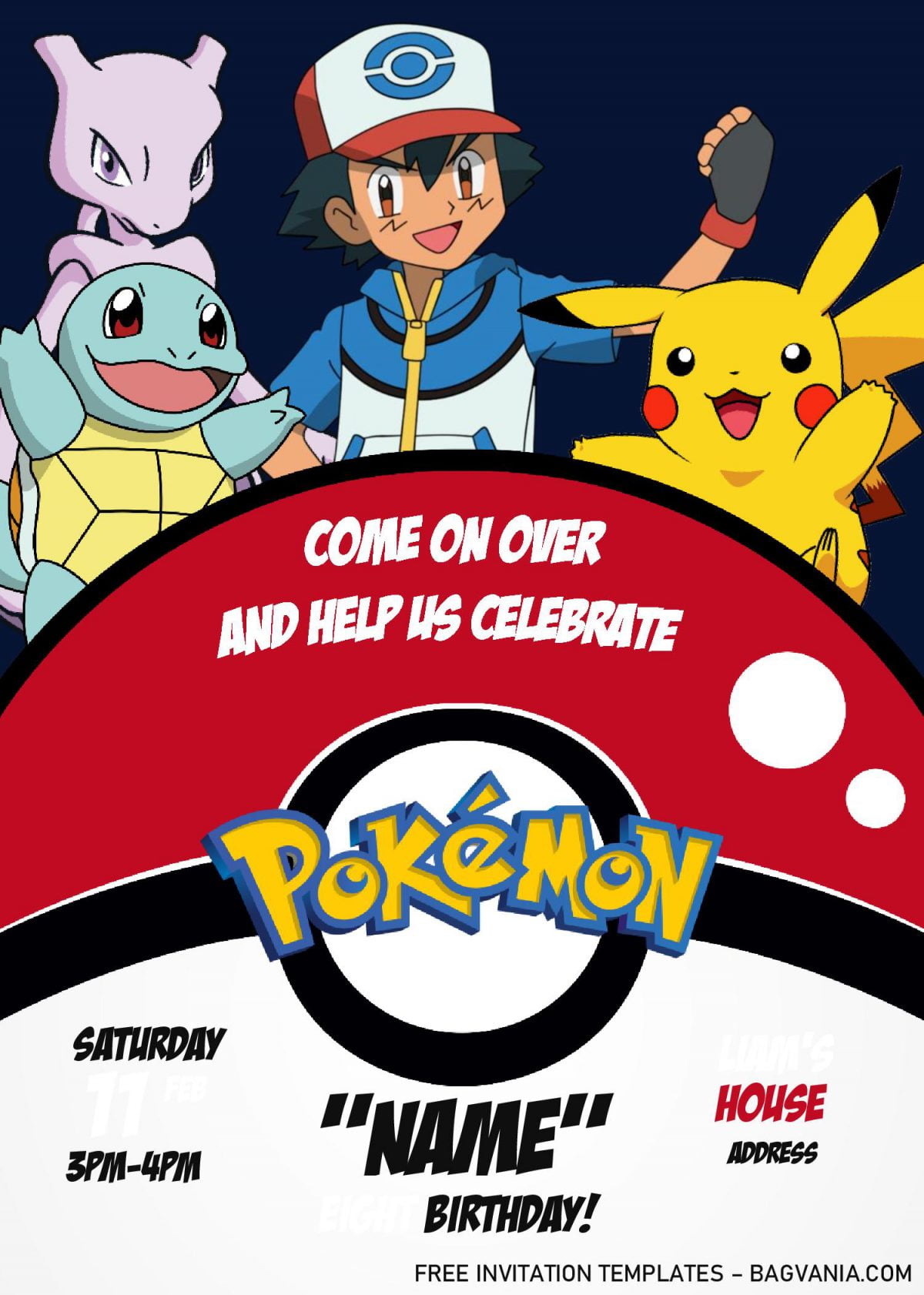 Pokemon Invitation Templates - Editable With MS Word and has squirtle.