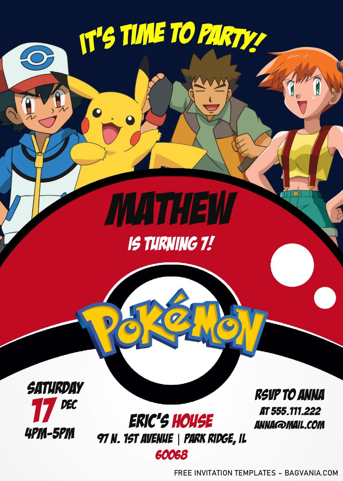 Pokemon Invitation Templates - Editable With MS Word and has ash and pikachu