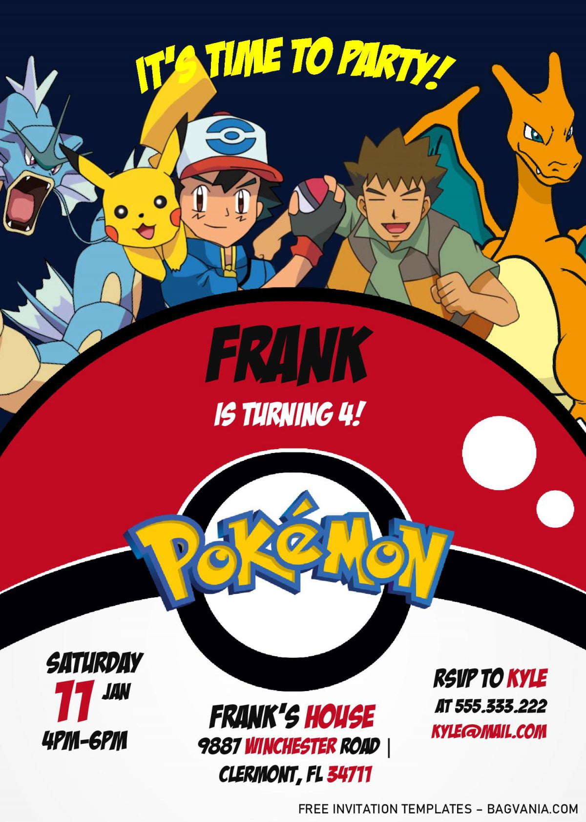 Pokemon Invitation Templates - Editable With MS Word and has dark blue background