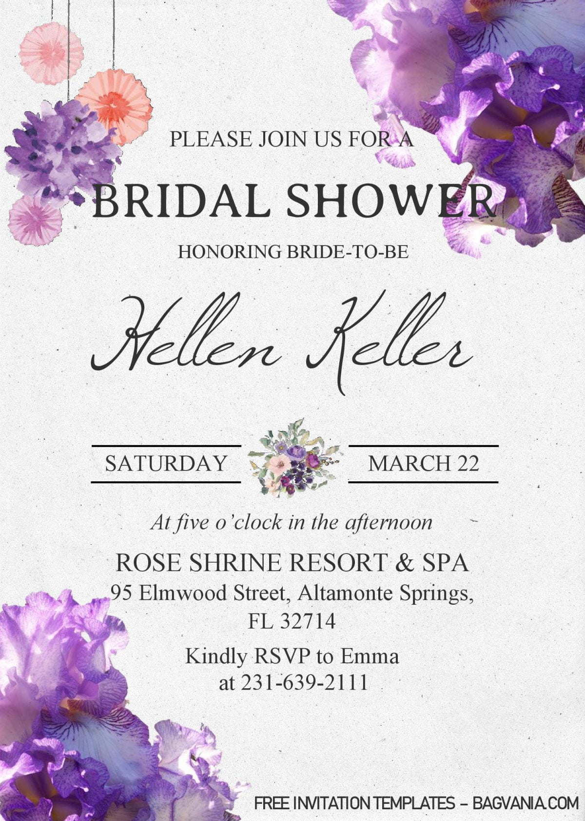 Purple Floral Invitation Templates - Editable With MS Word