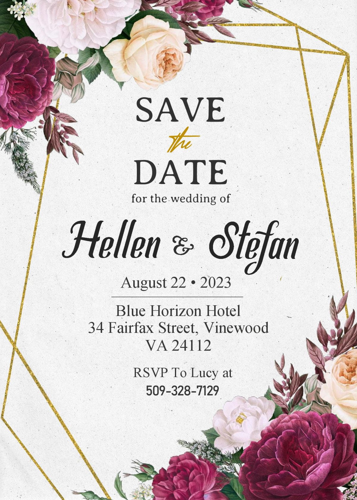 Save The Date Invitation Templates - Editable With MS Word and has burgundy roses