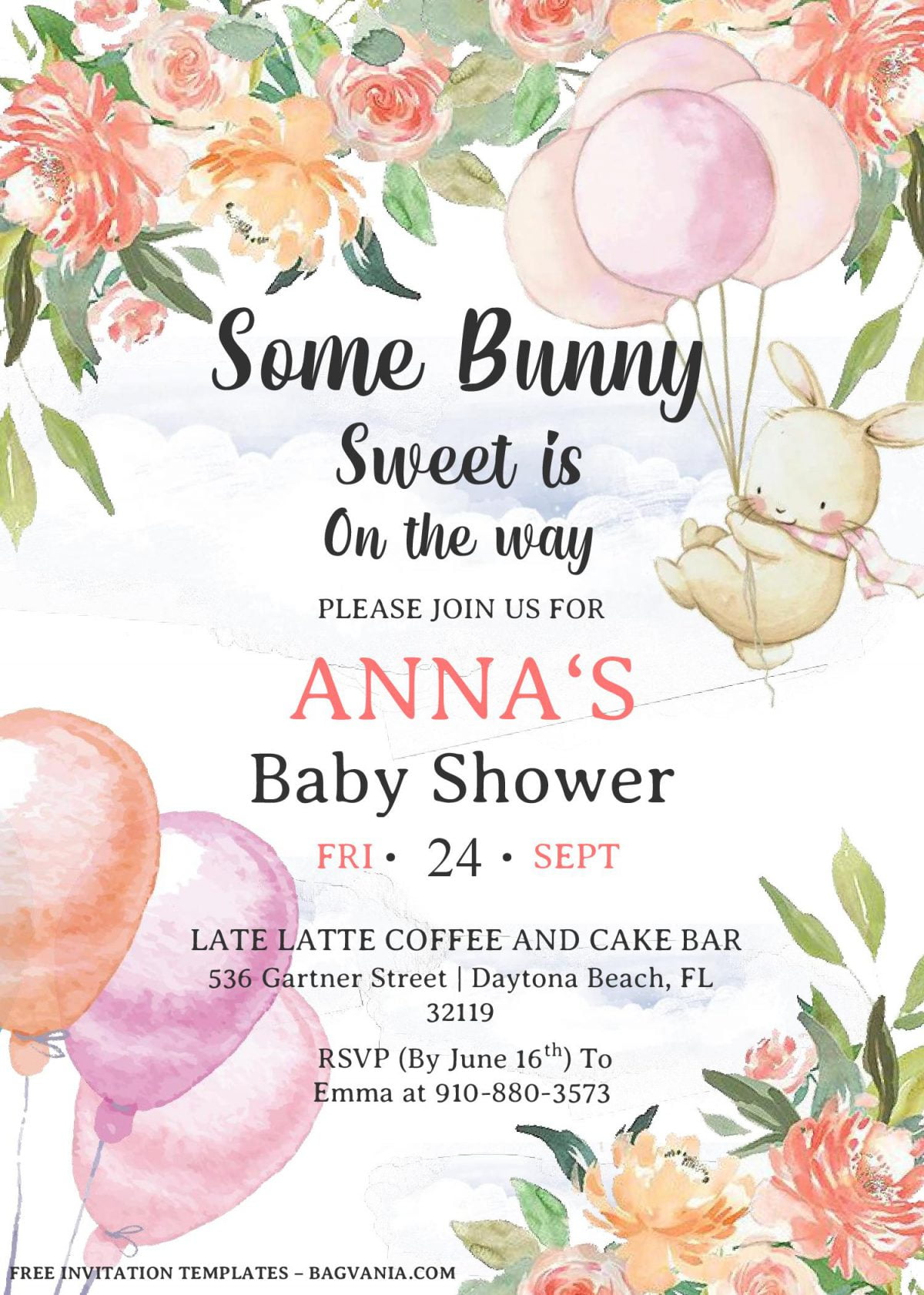 Some Bunny Invitation Templates - Editable With MS Word and has cute bunny holding balloons